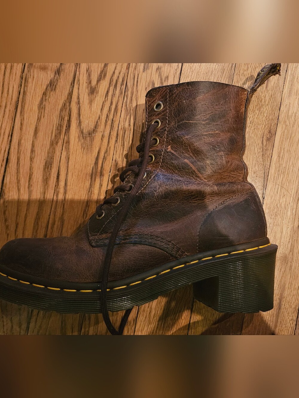 Dr. Martens Crazy Horse Brown Leather Heeled Boots - Picture 2 of 3